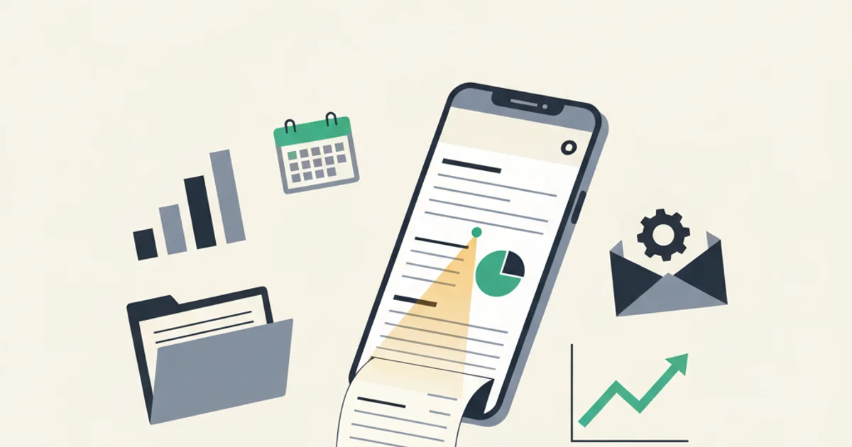 Phone scanning a paper receipt with a digital expense app open on the screen