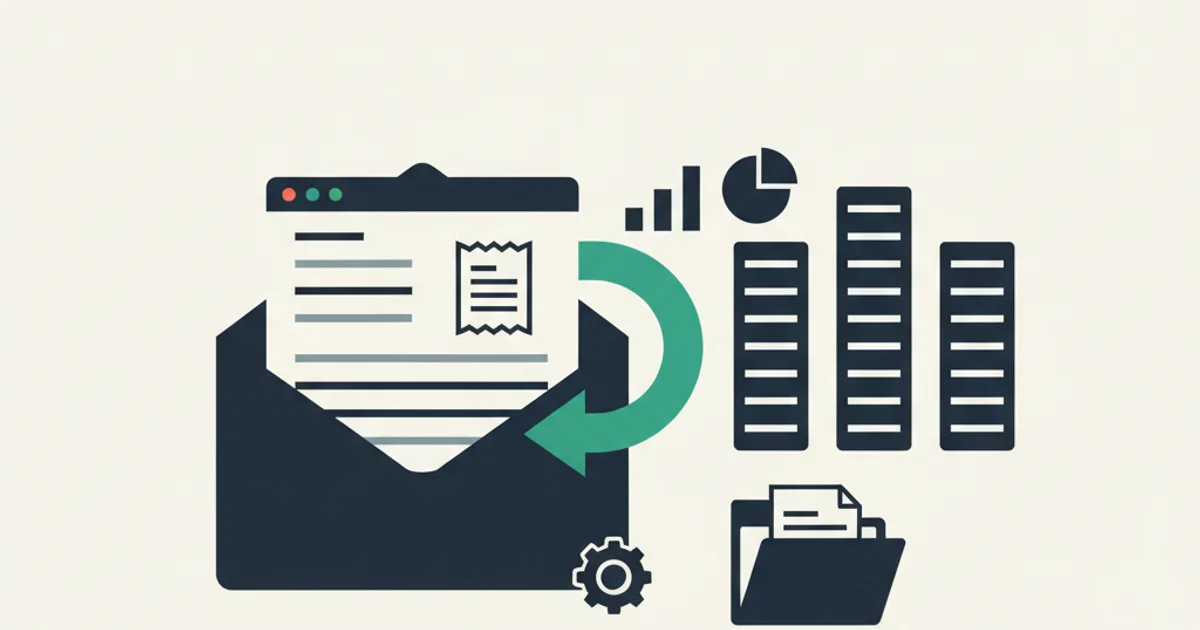 Outlook message with invoice fields being parsed into structured columns for bookkeeping