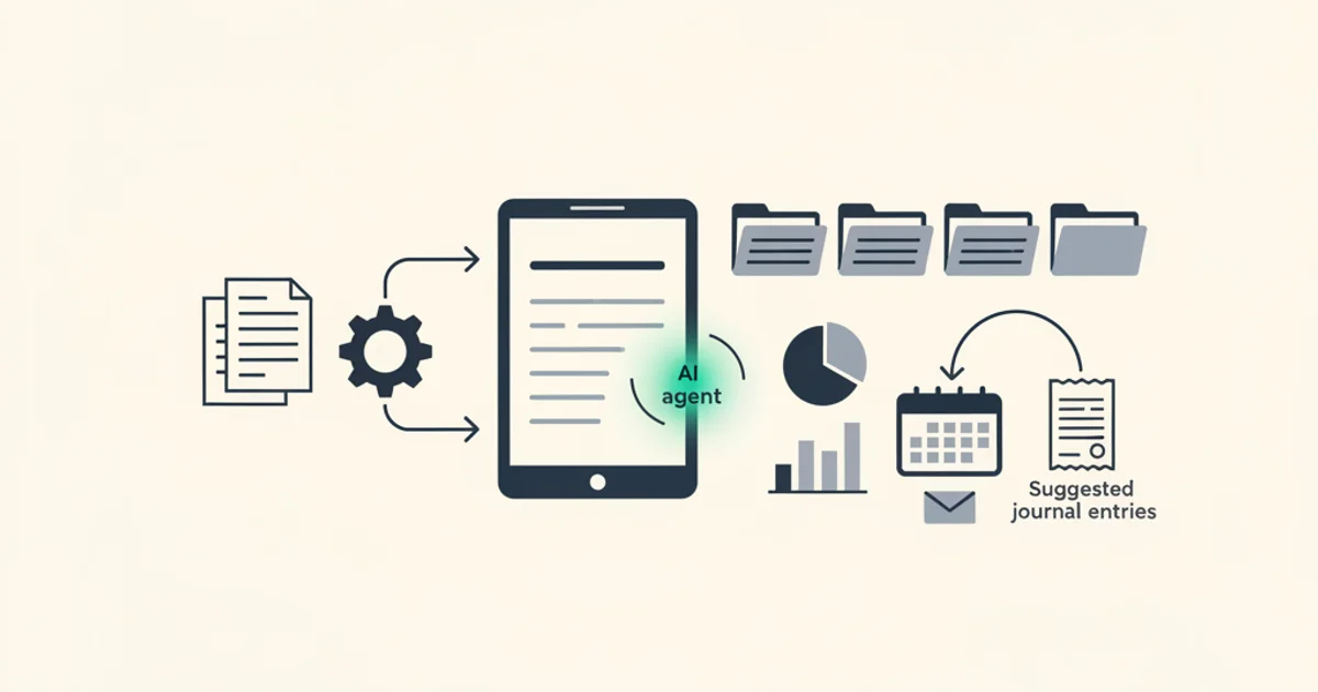AI agent dashboard extracting invoice data and suggesting journal entries inside an accounting workflow