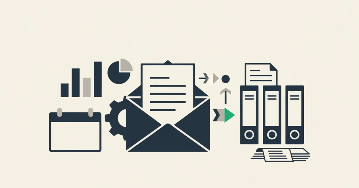 Outlook inbox with invoice PDFs being extracted and organized into a structured accounting archive